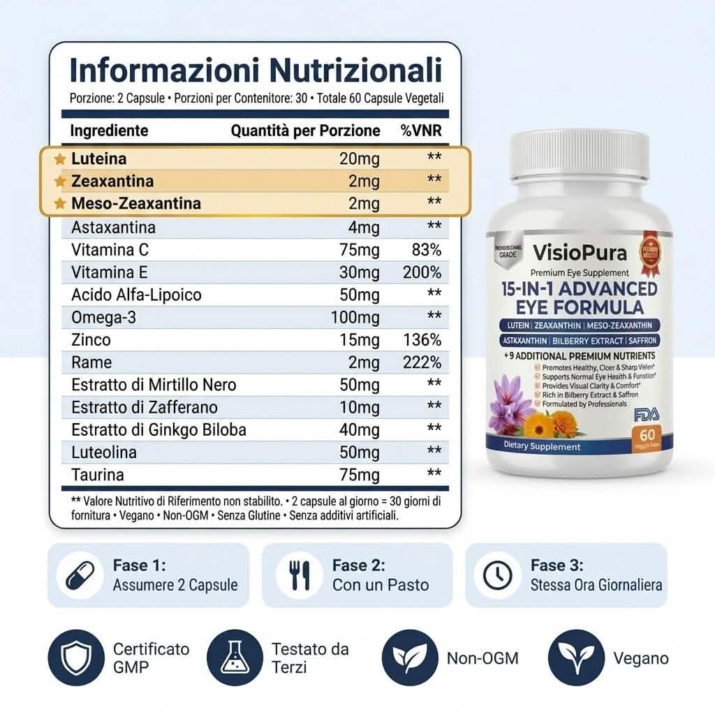 VisioPura 15-in-1 — La Formula con il 3° Carotenoide che PreserVision Non Ha - VistasChiara